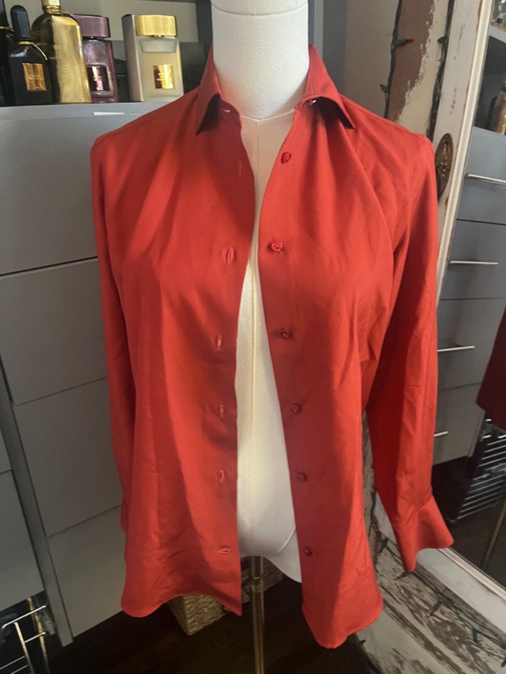 Loro Piana Women's Button-Down Shirt in Vibrant Red-Orange